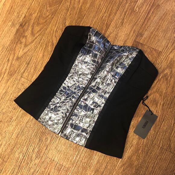 The Limited Forenza Black and Silver Zip Front Strapless Tube Top Size Medium - Picture 1 of 9